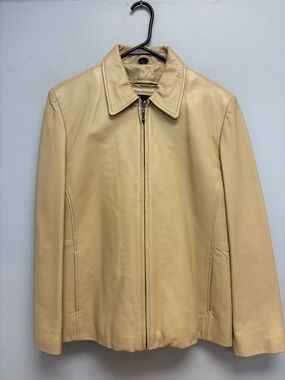 Raffaelo Genuine Leather Jacket Beige Classic Zip Front Size XL